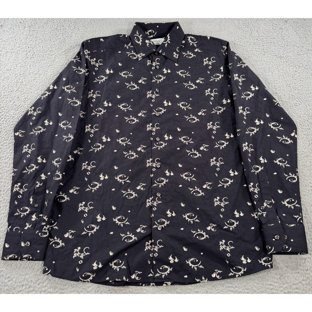 Eton Shirt Men's 16 Black Gold Evening Contemporary Long Sleeve‎ Button Up